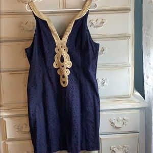 Lilly 🌴 Navy/gold lovely shift dress-worn once!